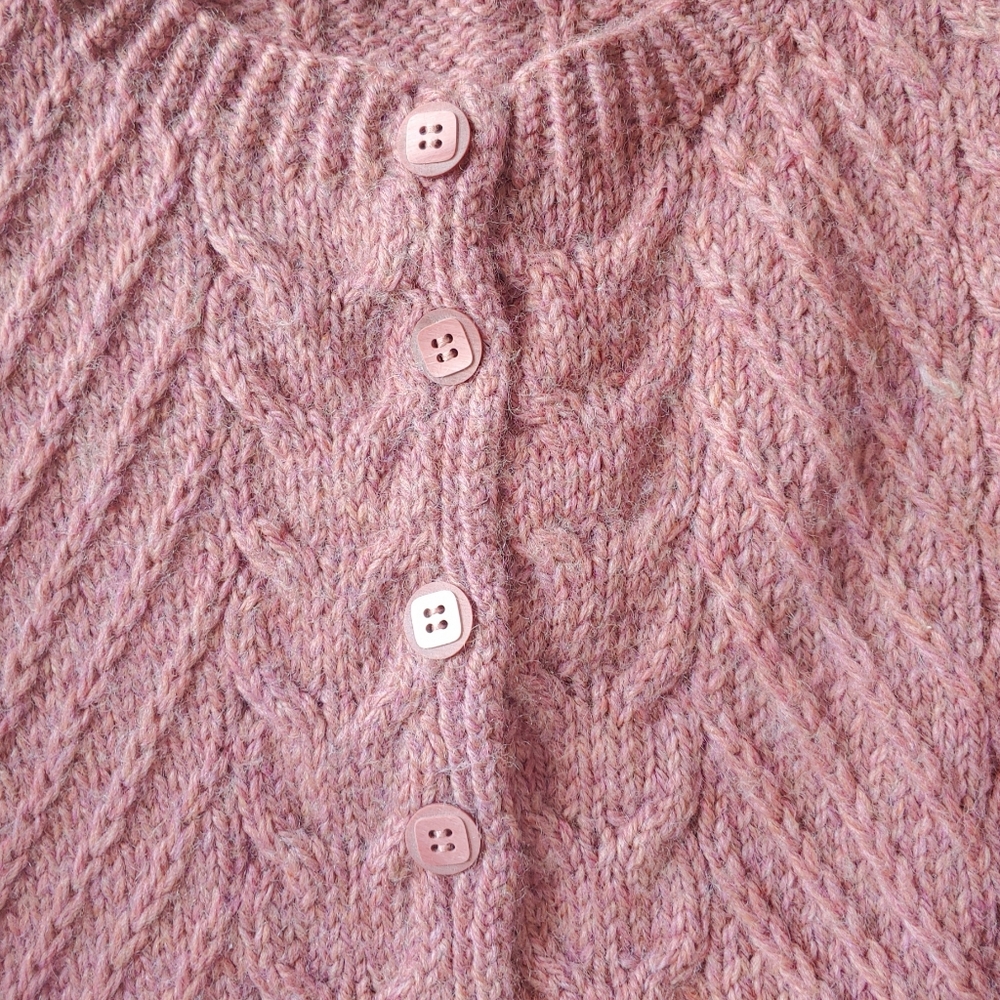 Handmade Aran Style New 100% Wool Cardigan Richly Textured Plush Cables & Ribs